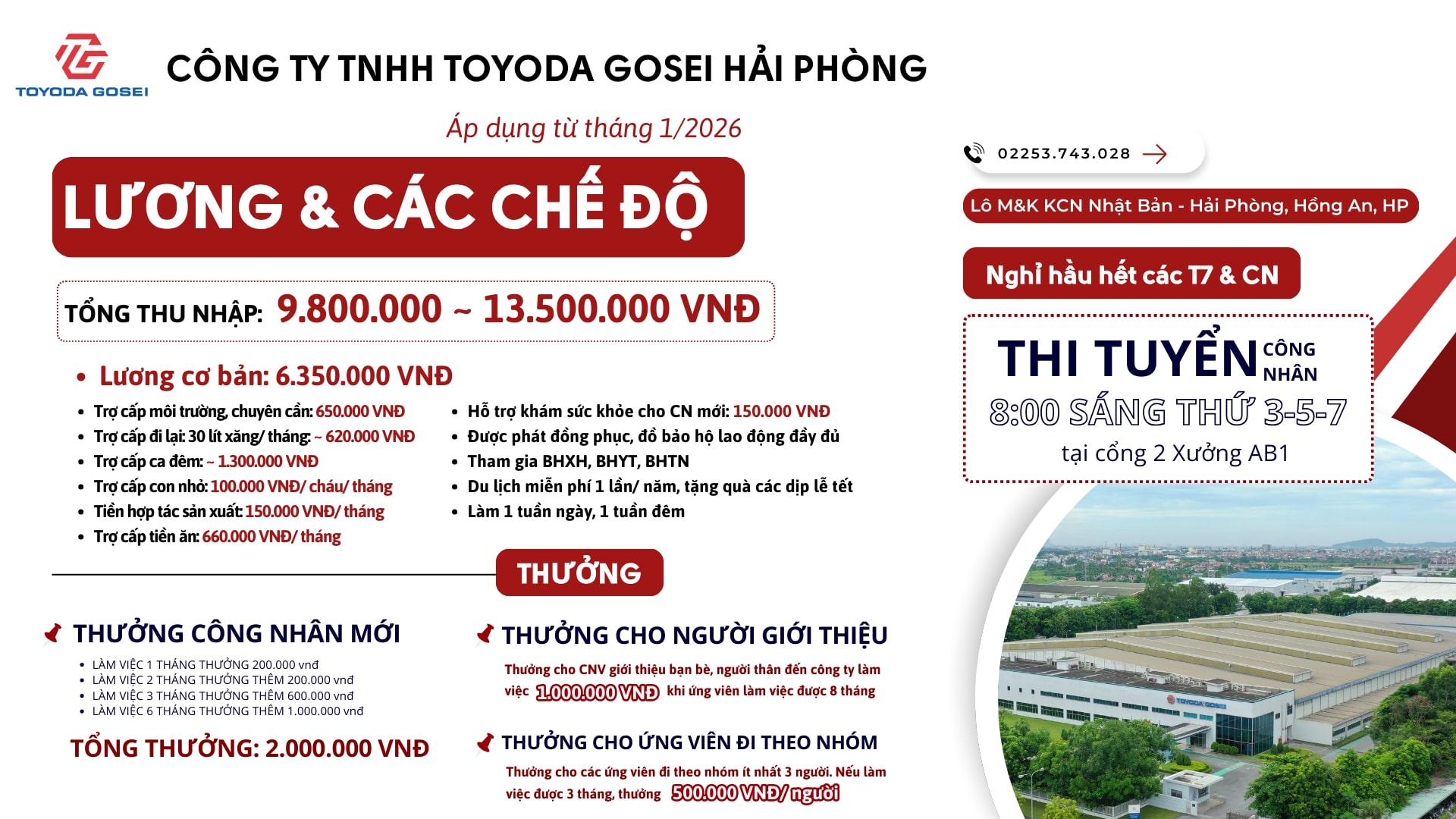 CÔNG TY TNHH TOYODA GOSEI HẢI PHÒNG - THÔNG BÁO TUYỂN DỤNG CÔNG NHÂN NAM – NỮ
