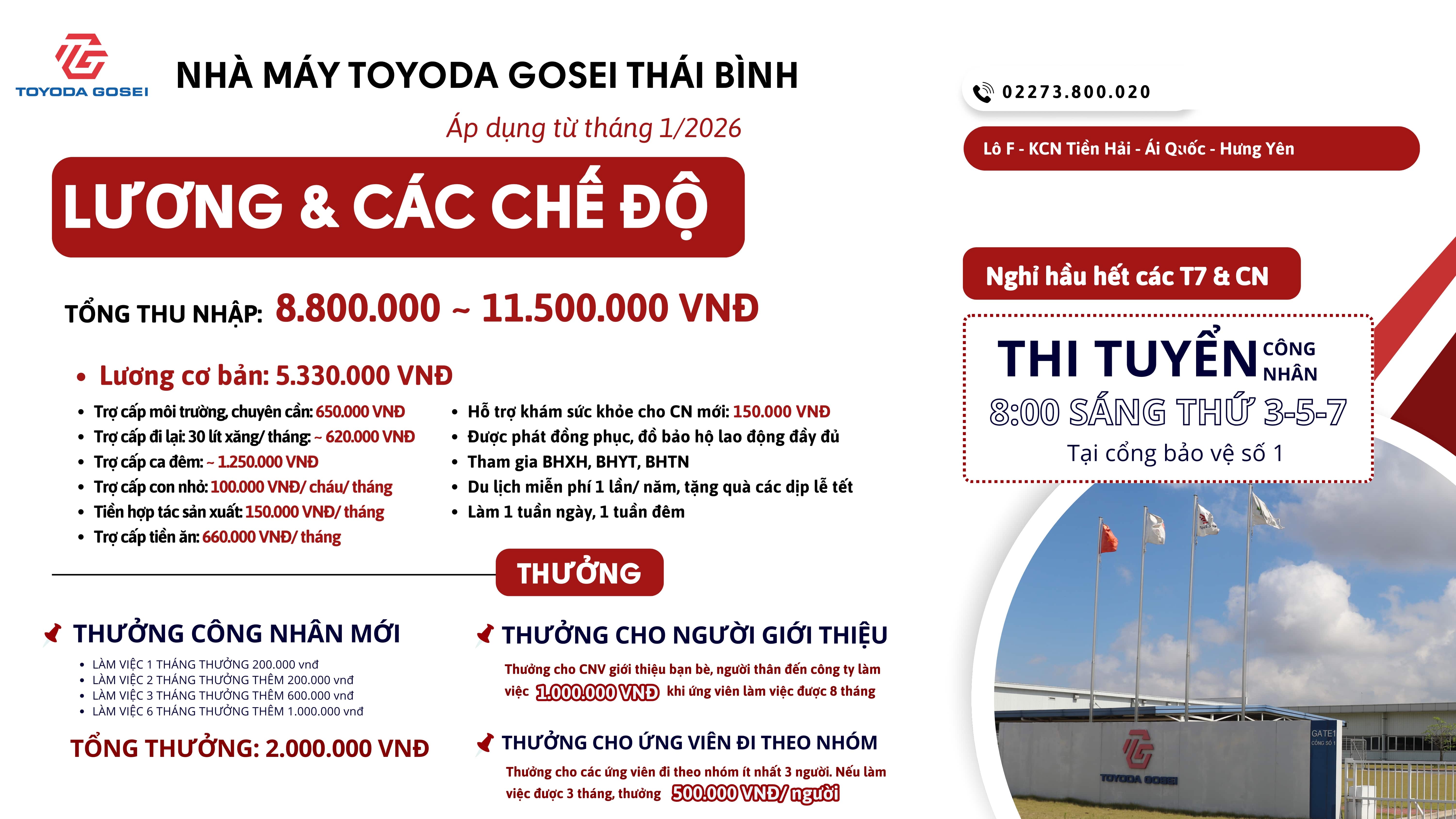 NHÀ MÁY TOYODA GOSEI HẢI PHÒNG TẠI THÁI BÌNH - THÔNG BÁO TUYỂN DỤNG CÔNG NHÂN NAM – NỮ