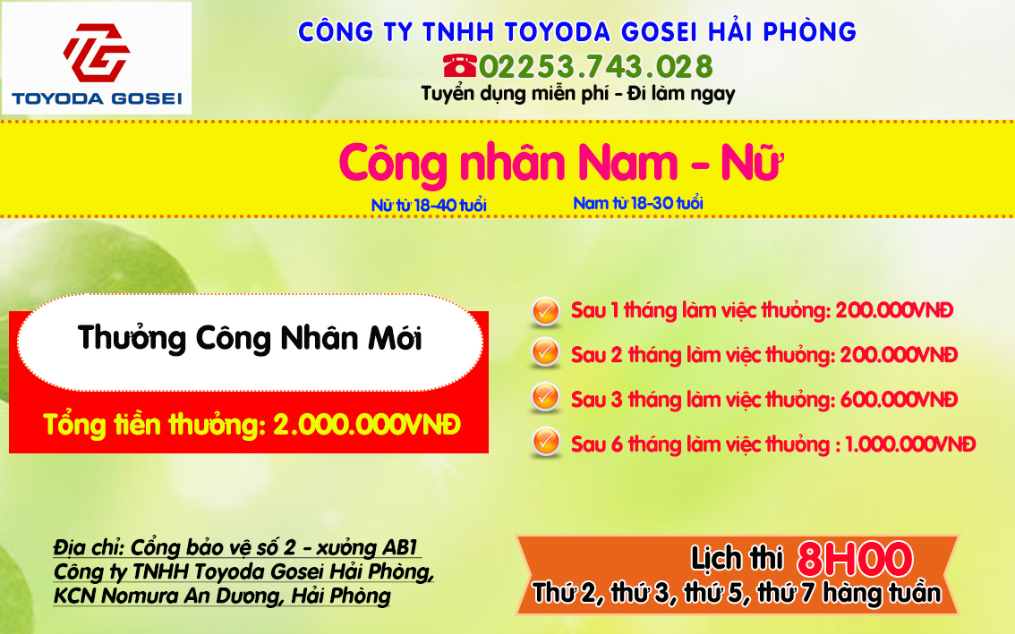 TUYỂN CÔNG NHÂN NAM - NỮ SẢN XUẤT , KIỂM HÀNG 